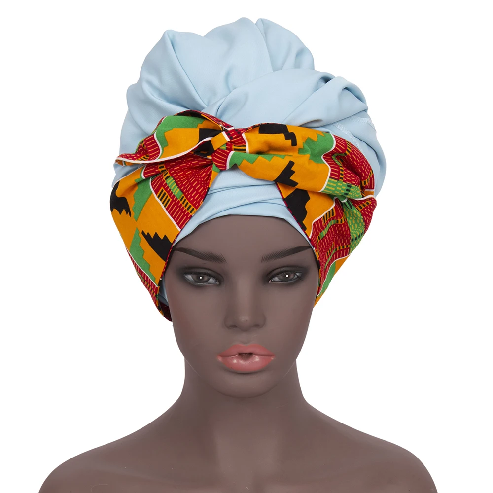 Африканский головной убор для женщин, Нигерийские шарфы для девочек, Мусульманская женская повязка на голову, Хлопковый Красивый свадебный Тюрбан, Африканский головной убор Wyb725 Изображение 0