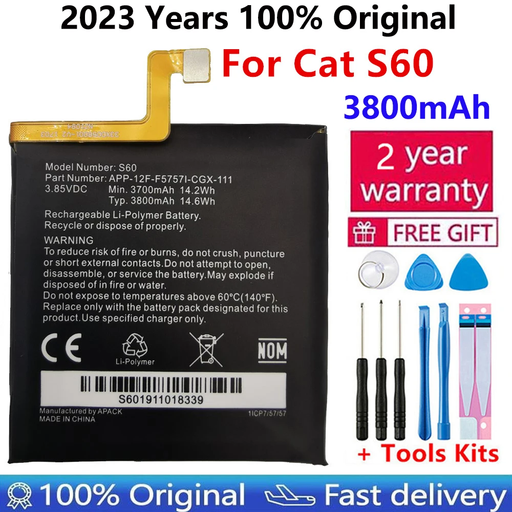 100% Оригинальная Сменная батарея 3800 мАч Для Caterpillar Cat S60 APP-12F-F57571-CGX-111 Bateria + Подарочные Инструменты + Наклейки Изображение 0