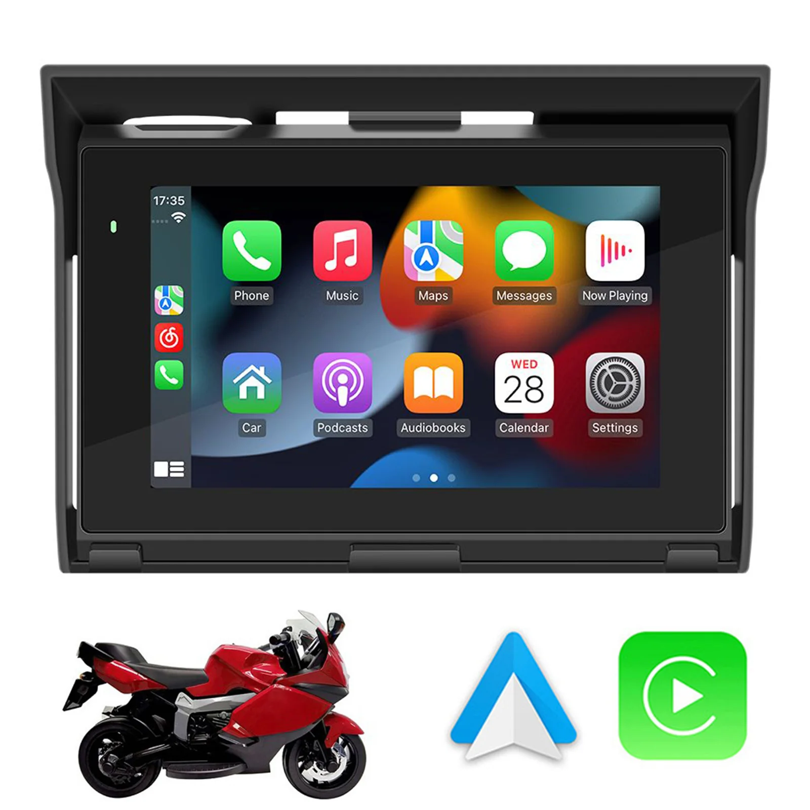5-дюймовый двойной Bluetooth Мотоциклетный навигатор с сенсорным экраном IP65 Водонепроницаемый мотоцикл CarPlay Беспроводной Apple CarPlay Беспроводной Android Изображение 0