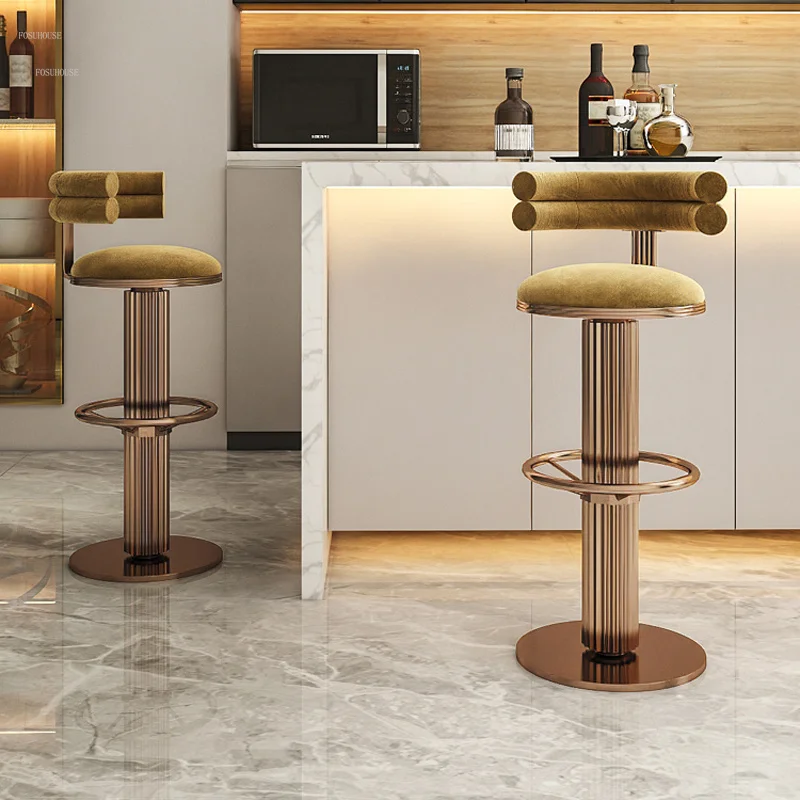 Роскошные барные стулья Nordic Light, Металлические Высокие табуреты из нержавеющей стали для кухни, простое современное вращающееся кресло для кафе-бара, барная мебель Изображение 0