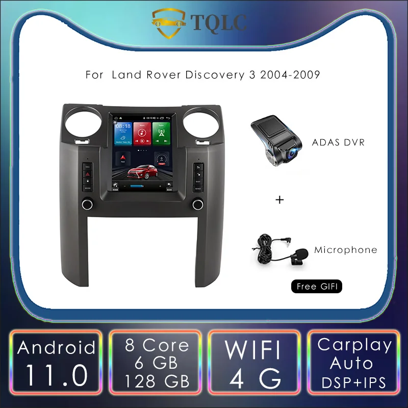 Автомобильное радио TQLC Android в вертикальном стиле Tesla Для Land Rover Discovery 3, 9,7-дюймовый DVD-мультимедийный плеер, стерео GPS-навигация Изображение 0