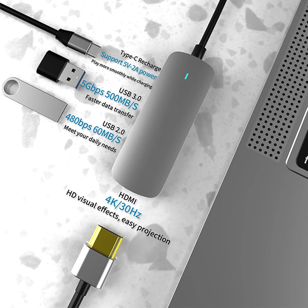 USB C КОНЦЕНТРАТОР К 4k HDMI USB 3,0/2,0 PD 60 Вт Адаптер Зарядного устройства Для MacBook Pro Huawei Mate USB-Разветвитель USB-концентратор 3 0 Для Ноутбука Type C Изображение 0