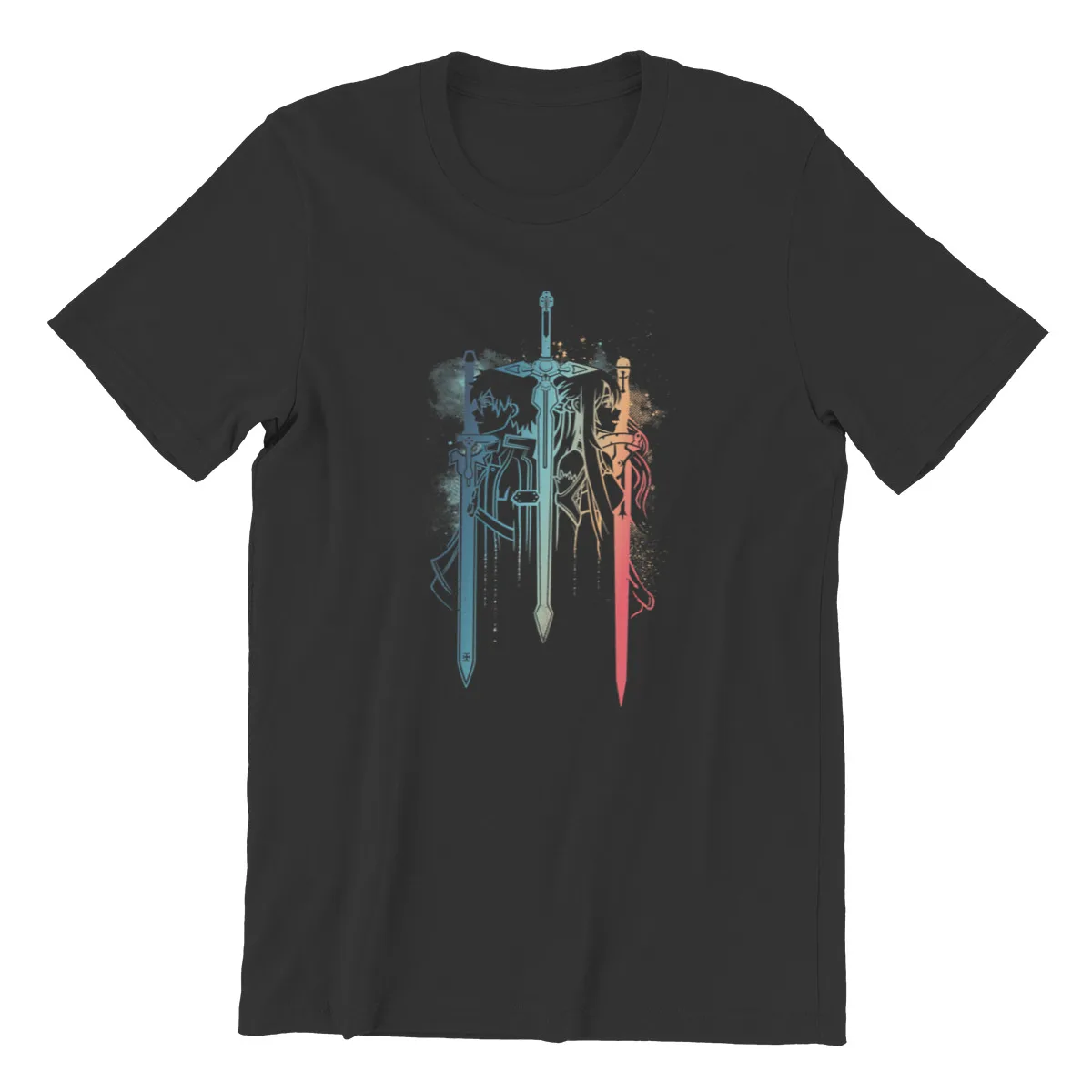 Мужская футболка Sword Art Duo, Черные Забавные футболки Оверсайз, Мужские хлопковые футболки, топы, Уличная одежда в стиле Харадзюку Изображение 0