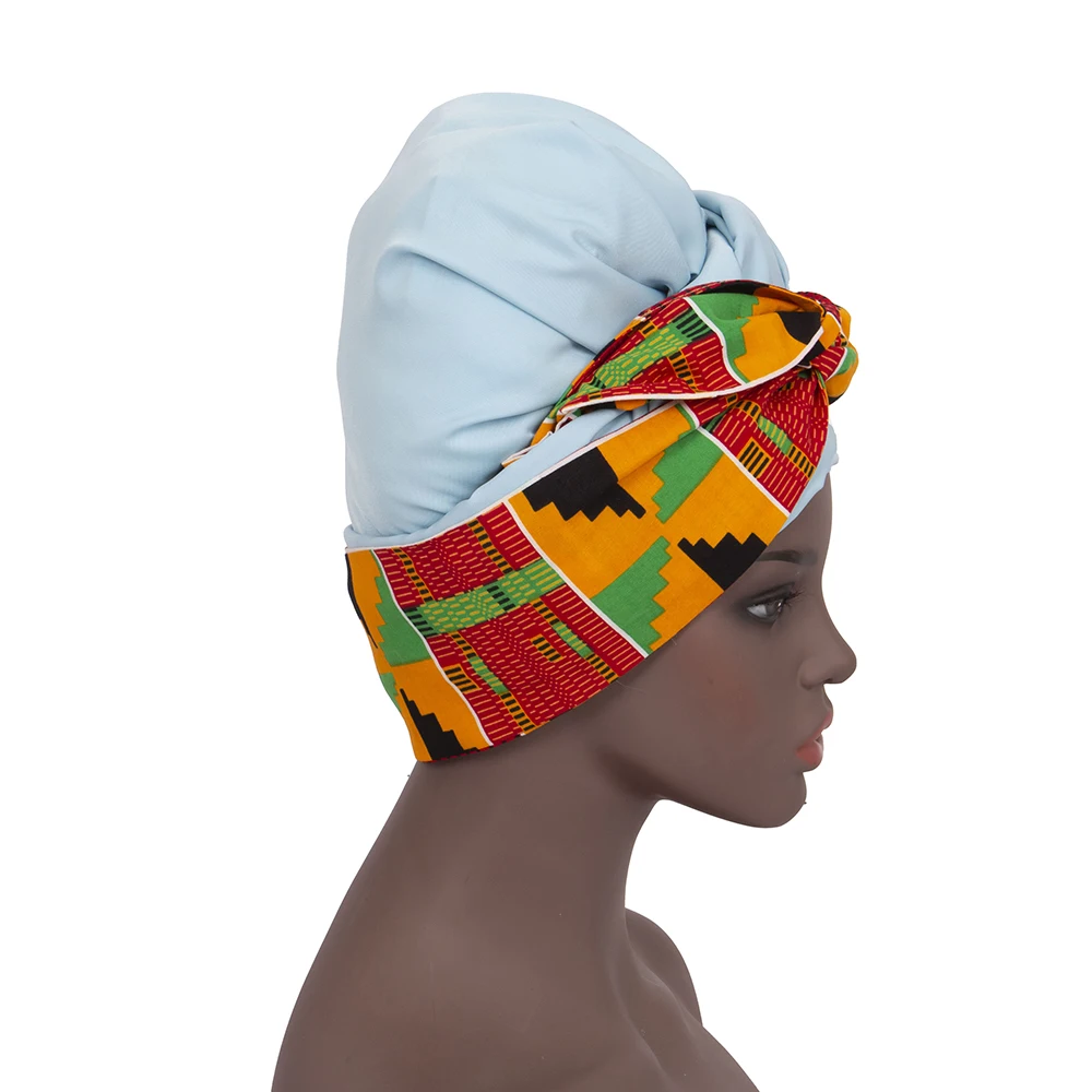 Африканский головной убор для женщин, Нигерийские шарфы для девочек, Мусульманская женская повязка на голову, Хлопковый Красивый свадебный Тюрбан, Африканский головной убор Wyb725 Изображение 1