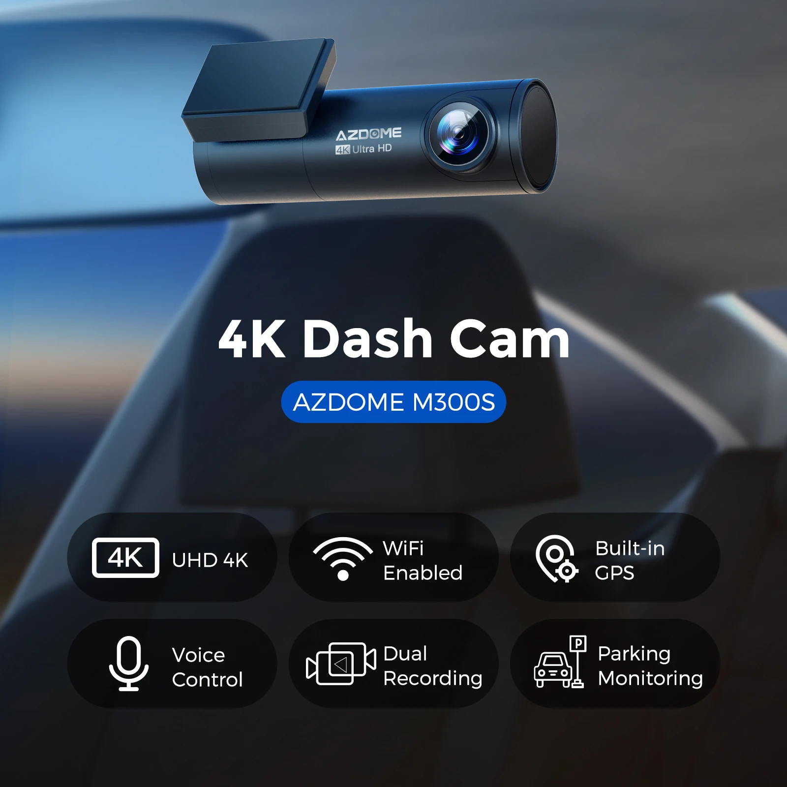 AZDOME M300S 4K Mini WiFi Car Dash Cam Автомобильный Видеорегистратор С Двумя Камерами GPS Трекер Рекордер Ночного Видения Поворотный Объектив 24H Парковочный Монитор Изображение 1