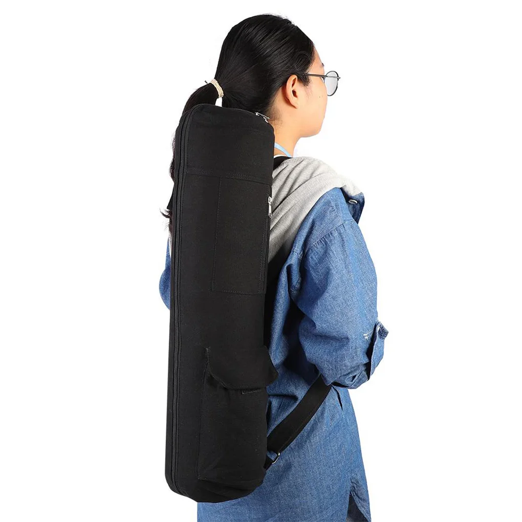 Коврик для йоги, спортивная сумка с боковыми карманами, Водонепроницаемая переноска, прочный холщовый хлопковый рюкзак для йоги 67 * 15 см, ремешок для переноски на шнурке Изображение 1