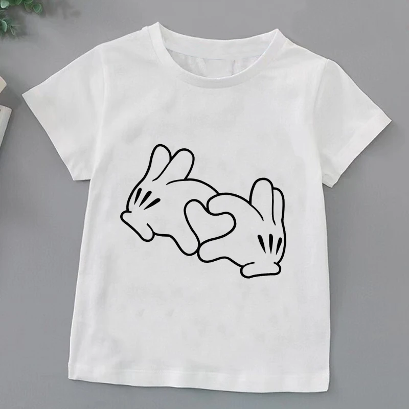 Одежда с рисунком Микки и Диснея, Модная футболка для мальчиков 2022 года, Корейская версия, Повседневная Летняя одежда для девочек с круглым вырезом, Милые Топы Изображение 1