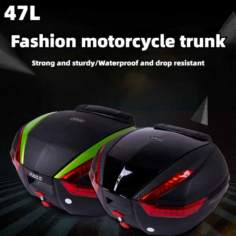 Багажник мотоцикла большой емкости 35л/47Л для хранения 2 шлемов, багажник мотоцикла, электрический ящик для мотоцикла со светодиодной лампой Изображение 1