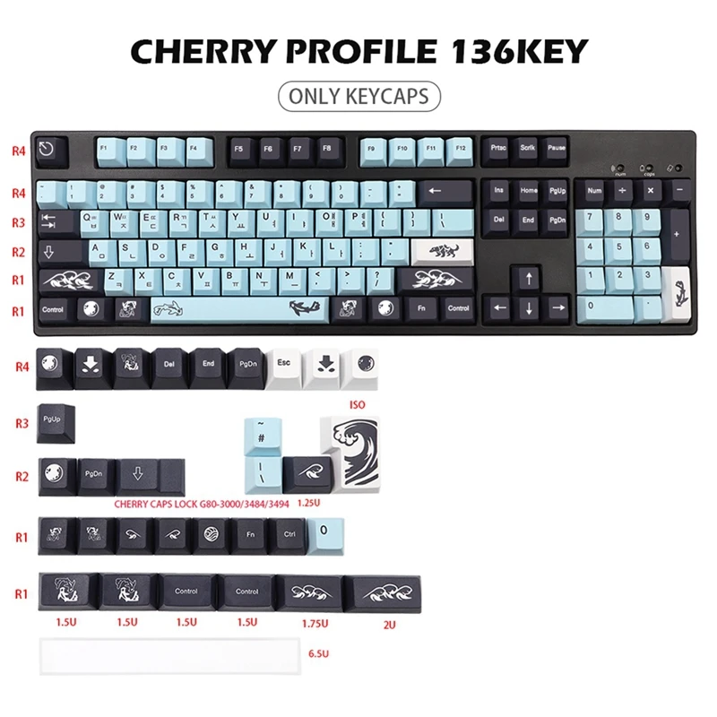 136 Клавиш Mizu Keycap Cherry Profile PBT Dye Sub Keycaps для Dz60/GK61/68/71/84/87/96/980/108 Механическая клавиатура Изображение 1