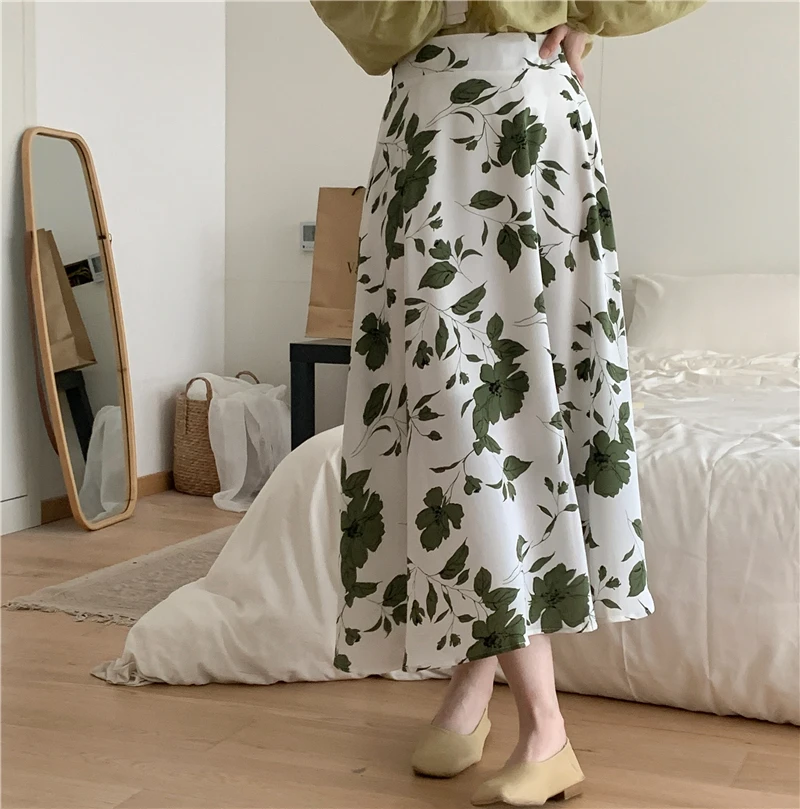 Женская пышная юбка с принтом и высокой талией, Элегантная Корейская модная Шифоновая юбка трапециевидной формы, Повседневная летняя одежда Изображение 1