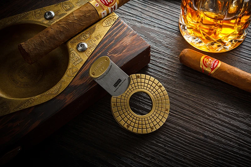 Бронзовый круглый Резак для сигарного табака с отверстием 23 мм, Гильотинные ножницы с двумя лезвиями, портативный С подарочной коробкой Изображение 2