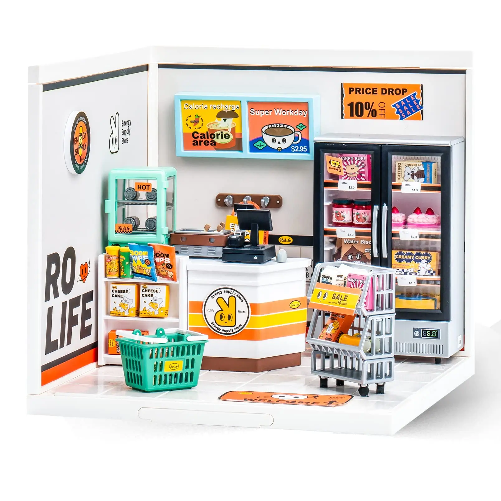 Robotime Rolife Super Creat Plastic DIY Миниатюрный дом Кафе Магазин энергоснабжения Забавные игрушки Наборы строительных блоков для детей DW003 Изображение 2