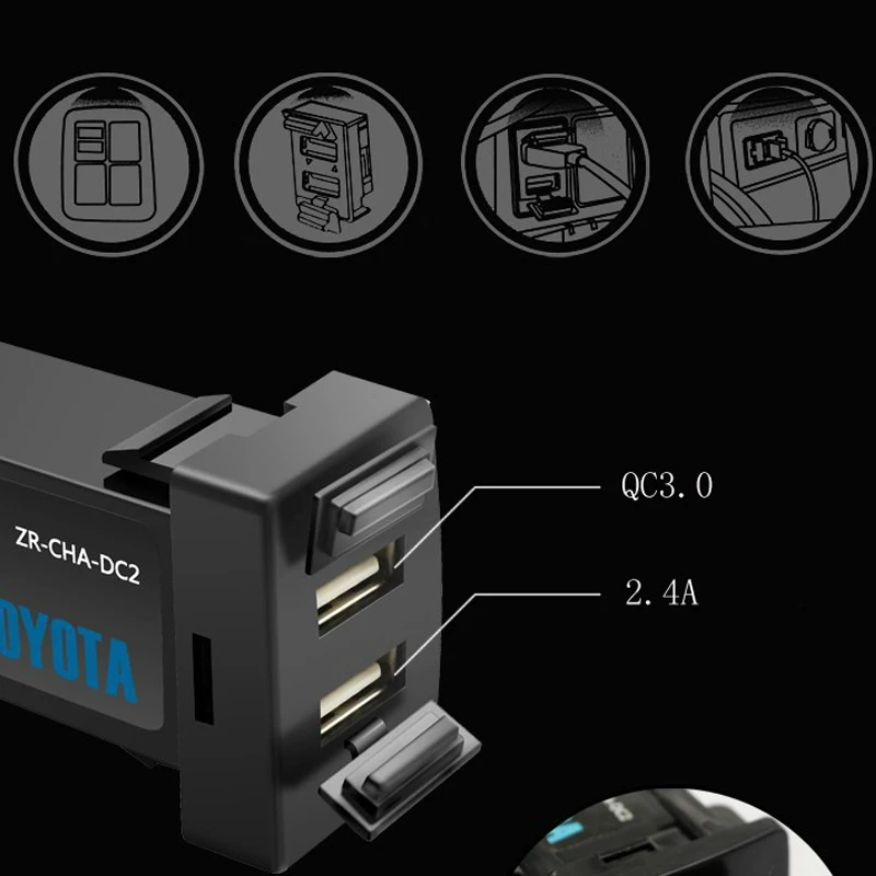 ihens5 автомобильный Интерфейс USB Зарядное устройство с двойным USB-портом с QC 3.0 + 2.4A быстрая зарядка для TOYOTA VIGO FJ Corolla Camry Auris Levin RAV4 Изображение 2