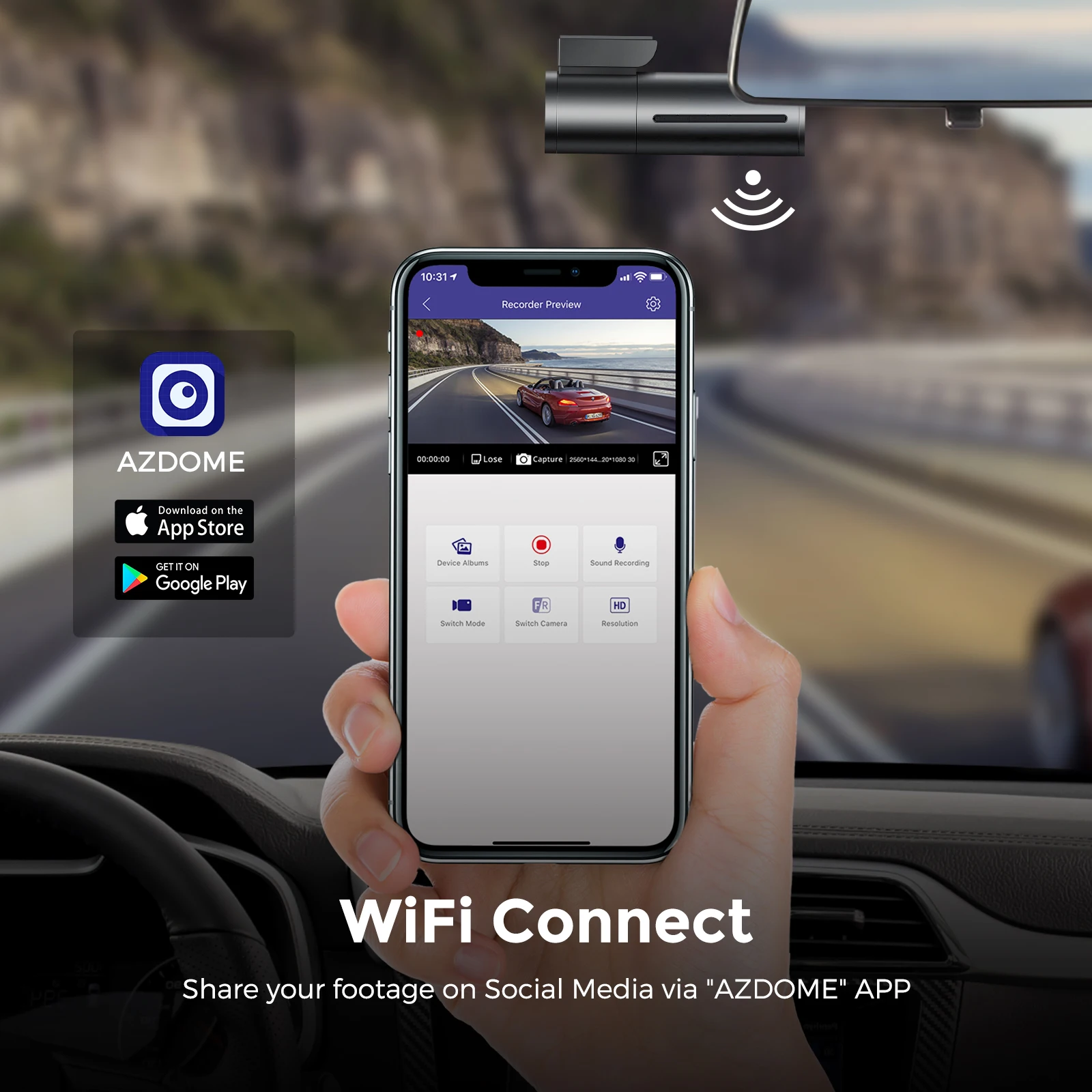 AZDOME M300S 4K Mini WiFi Car Dash Cam Автомобильный Видеорегистратор С Двумя Камерами GPS Трекер Рекордер Ночного Видения Поворотный Объектив 24H Парковочный Монитор Изображение 2