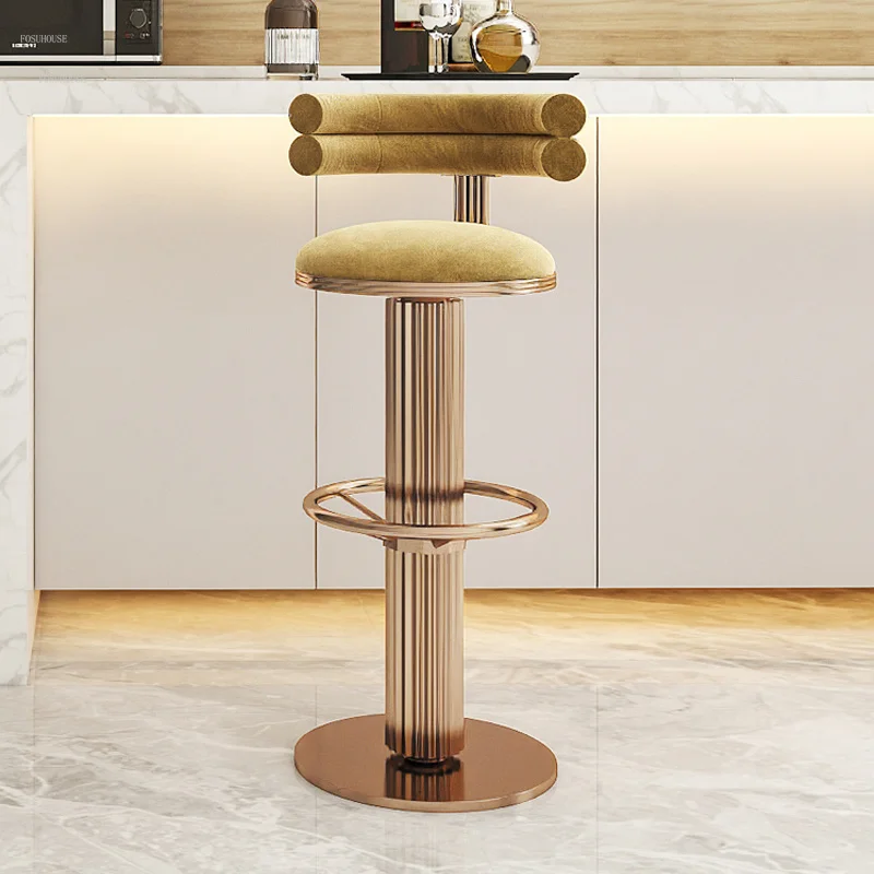 Роскошные барные стулья Nordic Light, Металлические Высокие табуреты из нержавеющей стали для кухни, простое современное вращающееся кресло для кафе-бара, барная мебель Изображение 2