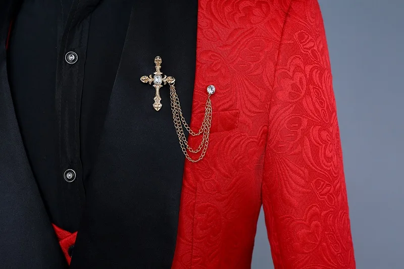Комплект из 3 предметов, Мужской Костюм-смокинг с золотой вышивкой, комплект из 3 предметов (куртка + брюки + жилет), Праздничный костюм для свадьбы, Homme Singer Opera Stage Sui Изображение 2