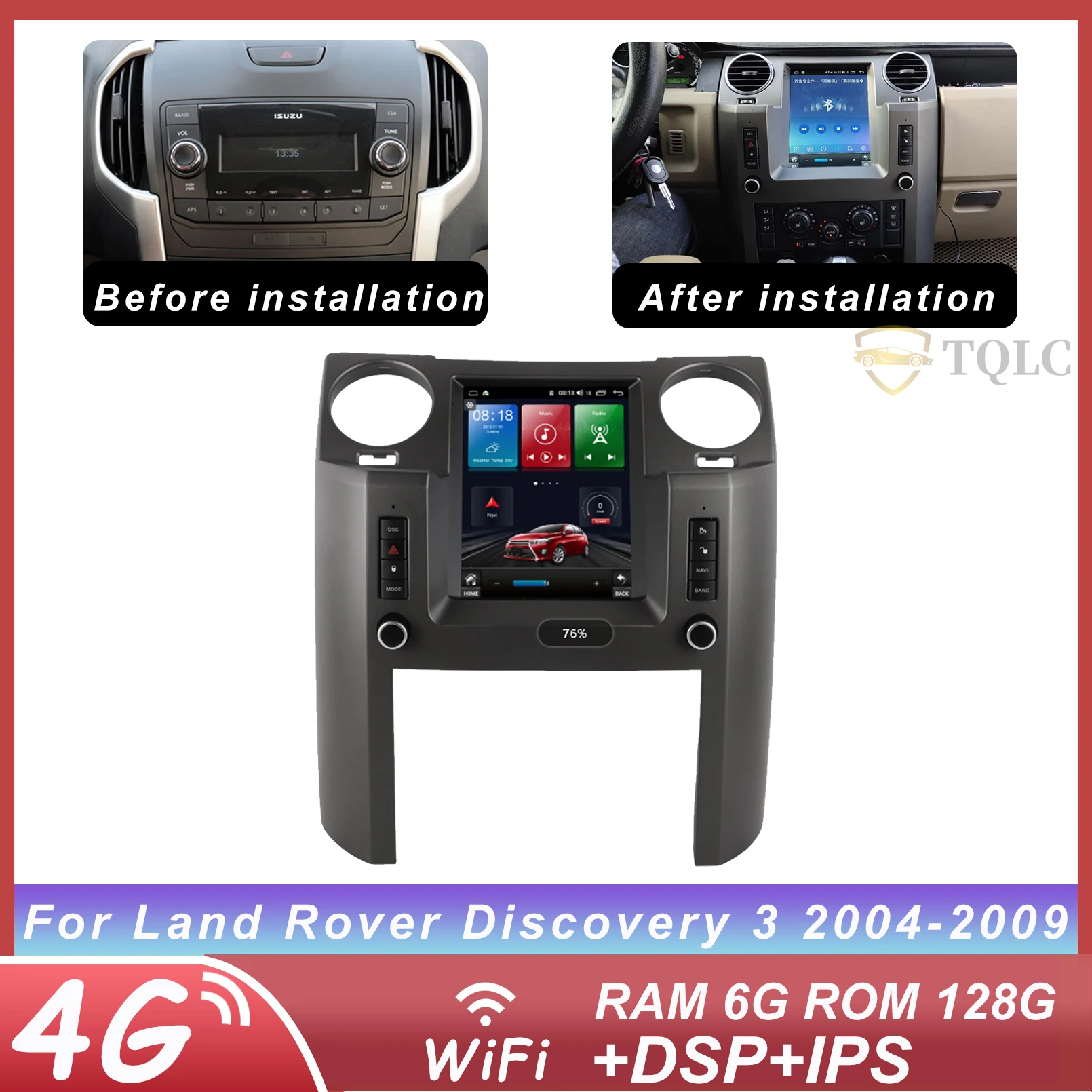 Автомобильное радио TQLC Android в вертикальном стиле Tesla Для Land Rover Discovery 3, 9,7-дюймовый DVD-мультимедийный плеер, стерео GPS-навигация Изображение 2