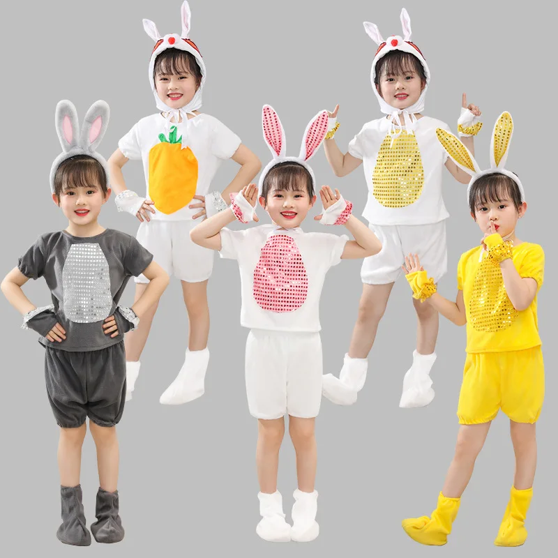 Детские костюмы для выступлений с кроликом, Комплект одежды с милыми животными, одежда для студенческих вечеринок, одежда для танцев, Юбка из пряжи для сцены детского сада Изображение 2