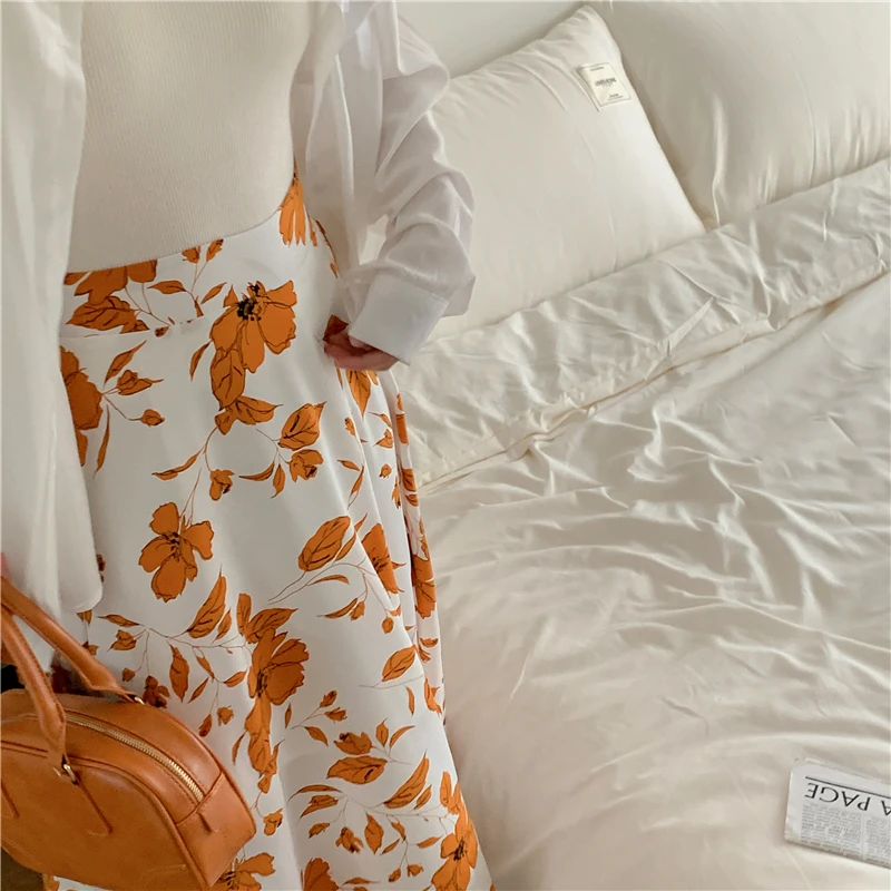 Женская пышная юбка с принтом и высокой талией, Элегантная Корейская модная Шифоновая юбка трапециевидной формы, Повседневная летняя одежда Изображение 2