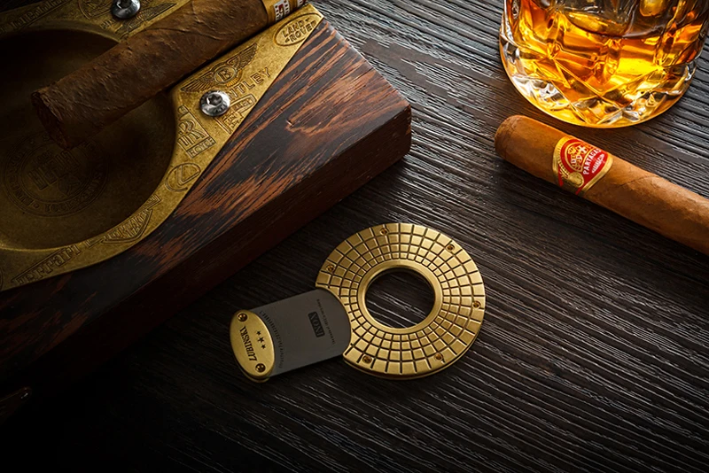 Бронзовый круглый Резак для сигарного табака с отверстием 23 мм, Гильотинные ножницы с двумя лезвиями, портативный С подарочной коробкой Изображение 3