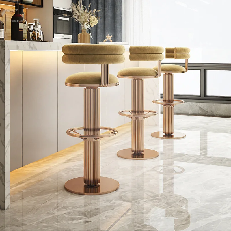 Роскошные барные стулья Nordic Light, Металлические Высокие табуреты из нержавеющей стали для кухни, простое современное вращающееся кресло для кафе-бара, барная мебель Изображение 3