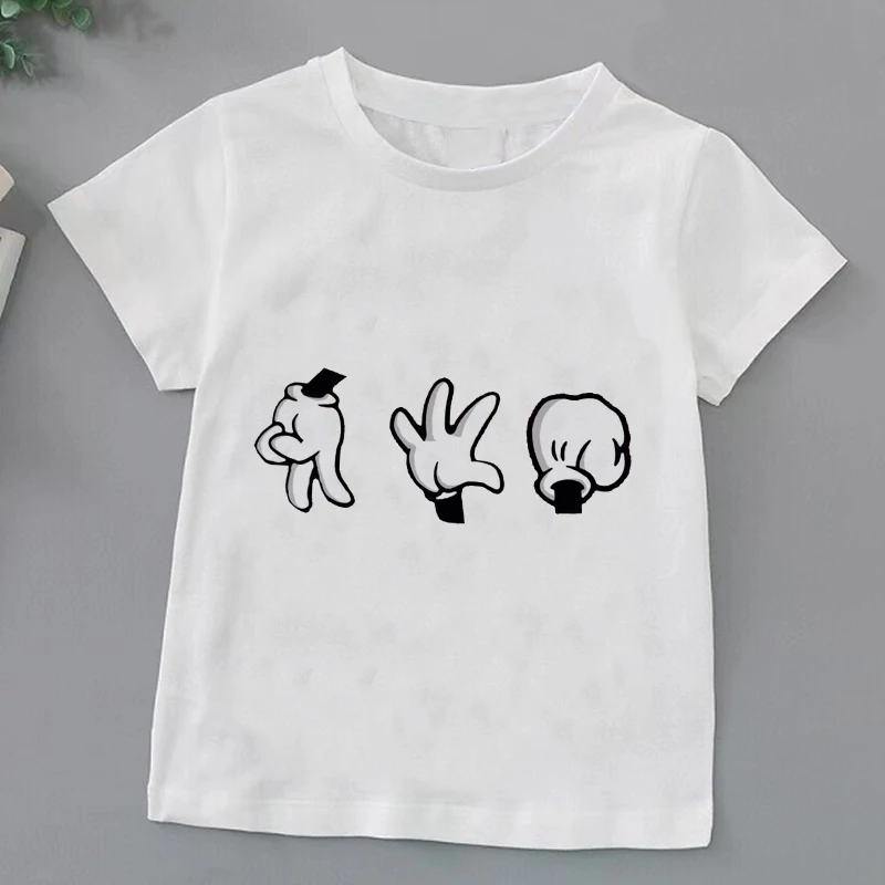 Одежда с рисунком Микки и Диснея, Модная футболка для мальчиков 2022 года, Корейская версия, Повседневная Летняя одежда для девочек с круглым вырезом, Милые Топы Изображение 3