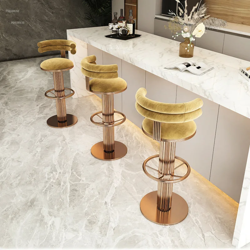 Роскошные барные стулья Nordic Light, Металлические Высокие табуреты из нержавеющей стали для кухни, простое современное вращающееся кресло для кафе-бара, барная мебель Изображение 4