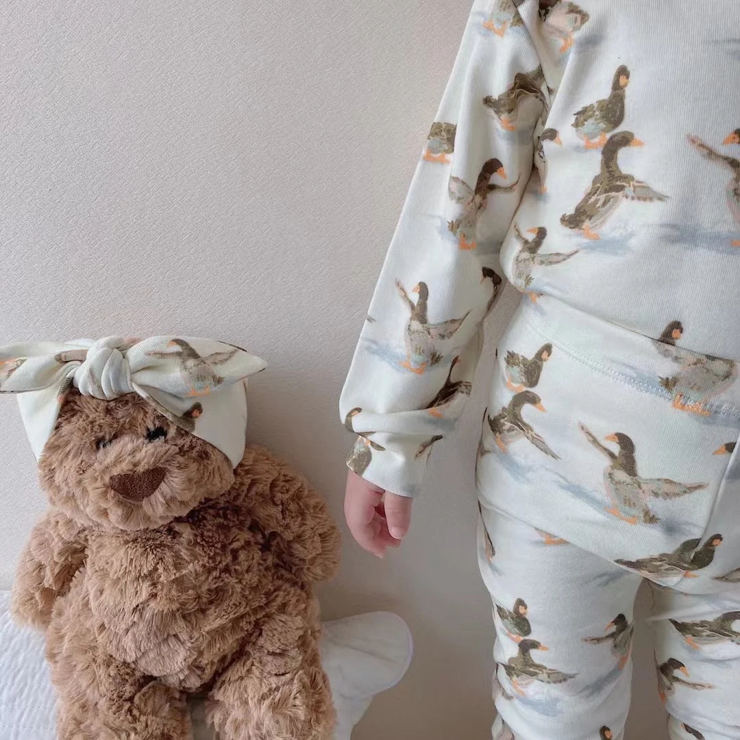 Детская осенняя одежда Jenny & Dave, осенние брюки, домашний костюм из чистого хлопка с героями мультфильмов, детское термобелье, пижама с разрезом Изображение 4