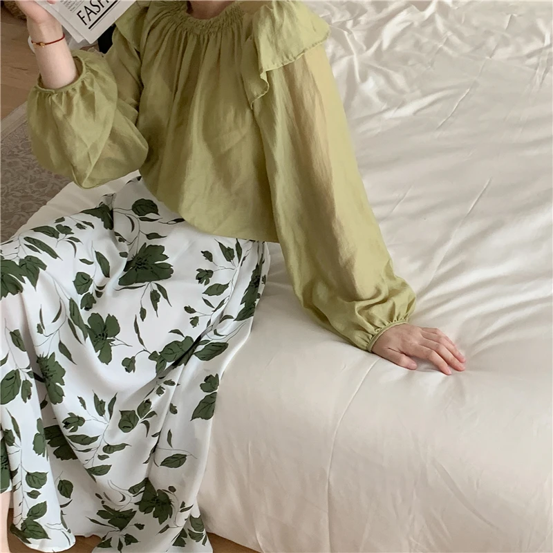 Женская пышная юбка с принтом и высокой талией, Элегантная Корейская модная Шифоновая юбка трапециевидной формы, Повседневная летняя одежда Изображение 4