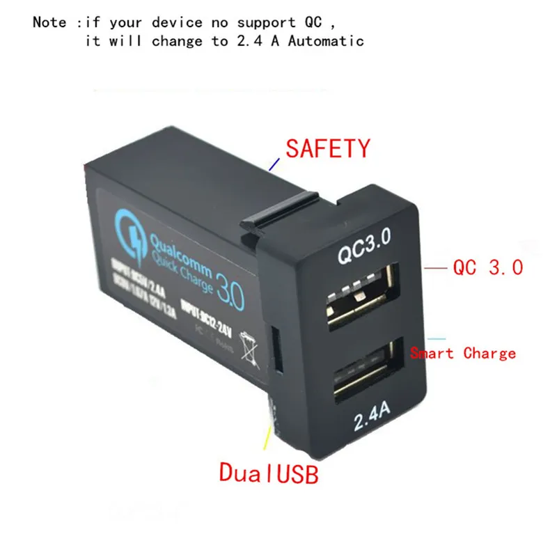 ihens5 автомобильный Интерфейс USB Зарядное устройство с двойным USB-портом с QC 3.0 + 2.4A быстрая зарядка для TOYOTA VIGO FJ Corolla Camry Auris Levin RAV4 Изображение 5