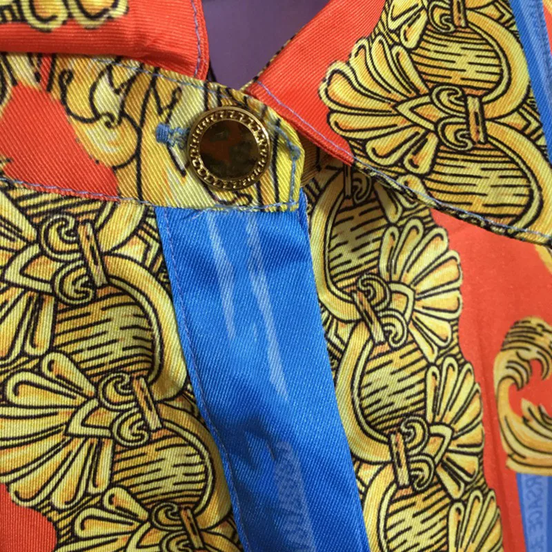 Весенние женские винтажные рубашки с принтом в стиле ретро в Европейском стиле + Шорты с эластичной резинкой на талии Комплект из двух предметов F188 Изображение 5
