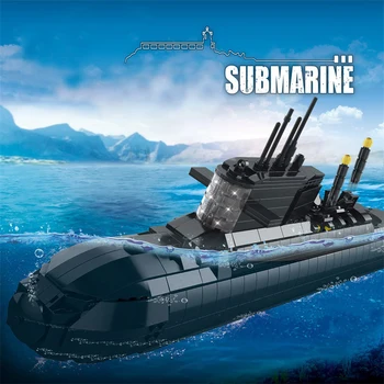Военная модель Второй мировой войны Стратегическая подводная лодка типа 094 Включает в себя огни Украшения для коллекции Строительные блоки Кирпичи Игрушки подарки