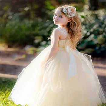 Белое, цвета слоновой кости, пышное тюлевое платье с 3D аппликацией для девочек в цветочек, свадебное платье для празднования первого причастия ребенка в милом цветочке