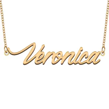 Ожерелье с именем Вероника для женщин Ювелирные изделия из нержавеющей Стали Золотой Цвет Табличка Кулон Шрифт Буквы Колье Ожерелья