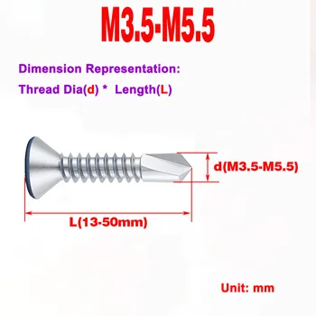 304 Винт для сверления хвостовика с потайной головкой из нержавеющей стали/Винт с плоской головкой Phillips M3.5-M5.5
