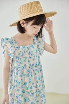 летние детские платья во французском стиле, платье-майка без рукавов с фрагментированным рисунком, хлопковая одежда для маленьких девочек
