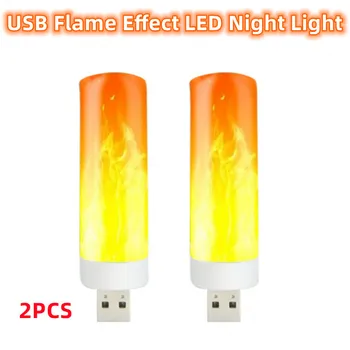 1 2ШТ USB-светильник с пламенем, светодиодный ночник, Светодиодная лампа с эффектом пламени, Светодиодная лампа с динамическим мерцанием, лампа-свеча, Украшение для ночника