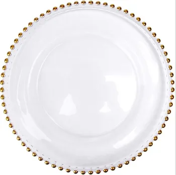 стеклянная необычная дизайнерская тарелка с жемчужной инкрустацией для украшения свадебных мероприятий, золотые, серебряные обеденные тарелки