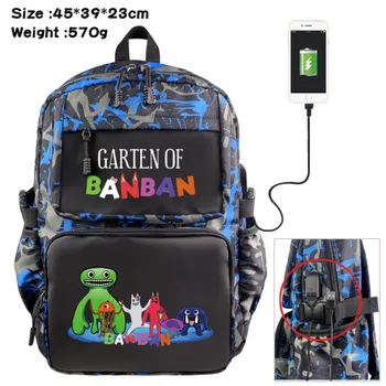 Игровой периферийный рюкзак Banban Garden, USB Зарядка, Повседневная Камуфляжная Школьная сумка с аниме-мультфильмом Mochila