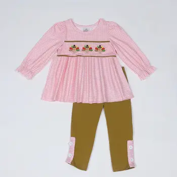 Наряды на День Благодарения от 1 до 8 лет, Комплект Одежды Для Маленьких Девочек, Кружевной костюм для Малышей, Боди с вышивкой Индейки, Детские Штаны с Длинными рукавами