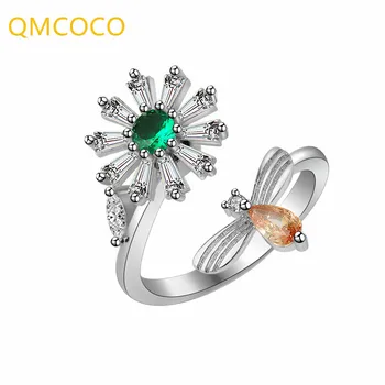 QMCOCO Серебристого цвета, Шикарное Вращающееся кольцо для женщин, Регулируемый Подсолнух, Креативные корейские простые украшения для девочек на каждый день, Аксессуары