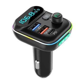 Автомобильный комплект FM-передатчика Аудио Mp3-плеер Bluetooth 5,0 Type-C PD + QC3.0 USB Зарядное устройство для быстрой зарядки FM-модулятор Красочные огни