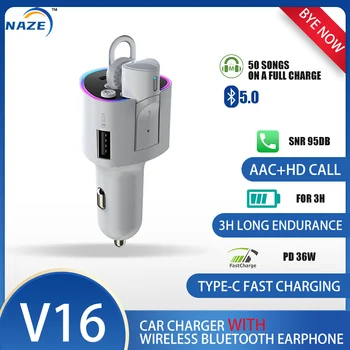 Двухпортовый автомобильный MP3-плеер NAZE Type-C с быстрой зарядкой Bluetooth 5.0 со съемными наушниками и автомобильным зарядным устройством