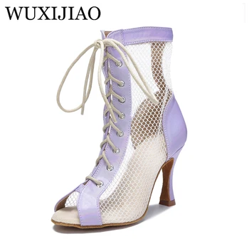 WUXIJIAO/ Новые фиолетовые летние женские танцевальные туфли на мягкой подошве Для джаза, Латиноамериканских танцев, Вечерние ботинки