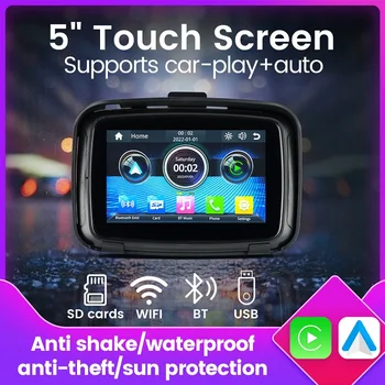 Водонепроницаемый мультимедийный плеер для мотоциклов IPX7 GPS Навигация 5-дюймовый экран Беспроводной Apple Carplay Android Auto WiFi USB BT
