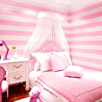 Современные обои в корейскую полоску Розовая принцесса, детская комната, комната для милой девочки, спальня, нетканые обои