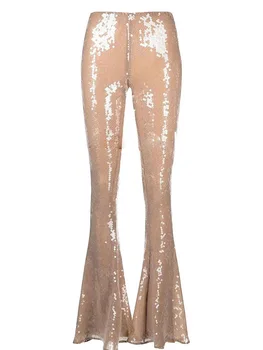 Высококачественные Женские сверкающие блестками Модные тонкие широкие брюки для ночного клуба, вечеринки, модной одежды 2023, новинка от дизайнера