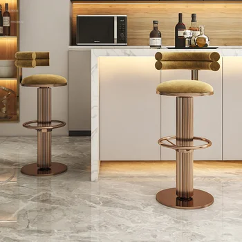 Роскошные барные стулья Nordic Light, Металлические Высокие табуреты из нержавеющей стали для кухни, простое современное вращающееся кресло для кафе-бара, барная мебель
