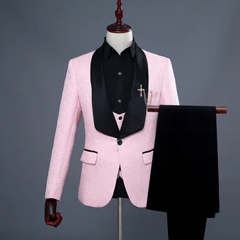 Комплект из 3 предметов, Мужской Костюм-смокинг с золотой вышивкой, комплект из 3 предметов (куртка + брюки + жилет), Праздничный костюм для свадьбы, Homme Singer Opera Stage Sui