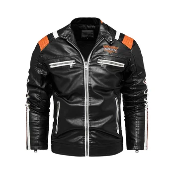 Зимние мужские Мотоциклетные кожаные куртки 2023 Модные Пальто Мужская Приталенная куртка-бомбер с вышивкой, Флисовое теплое пальто из искусственной кожи 4XL